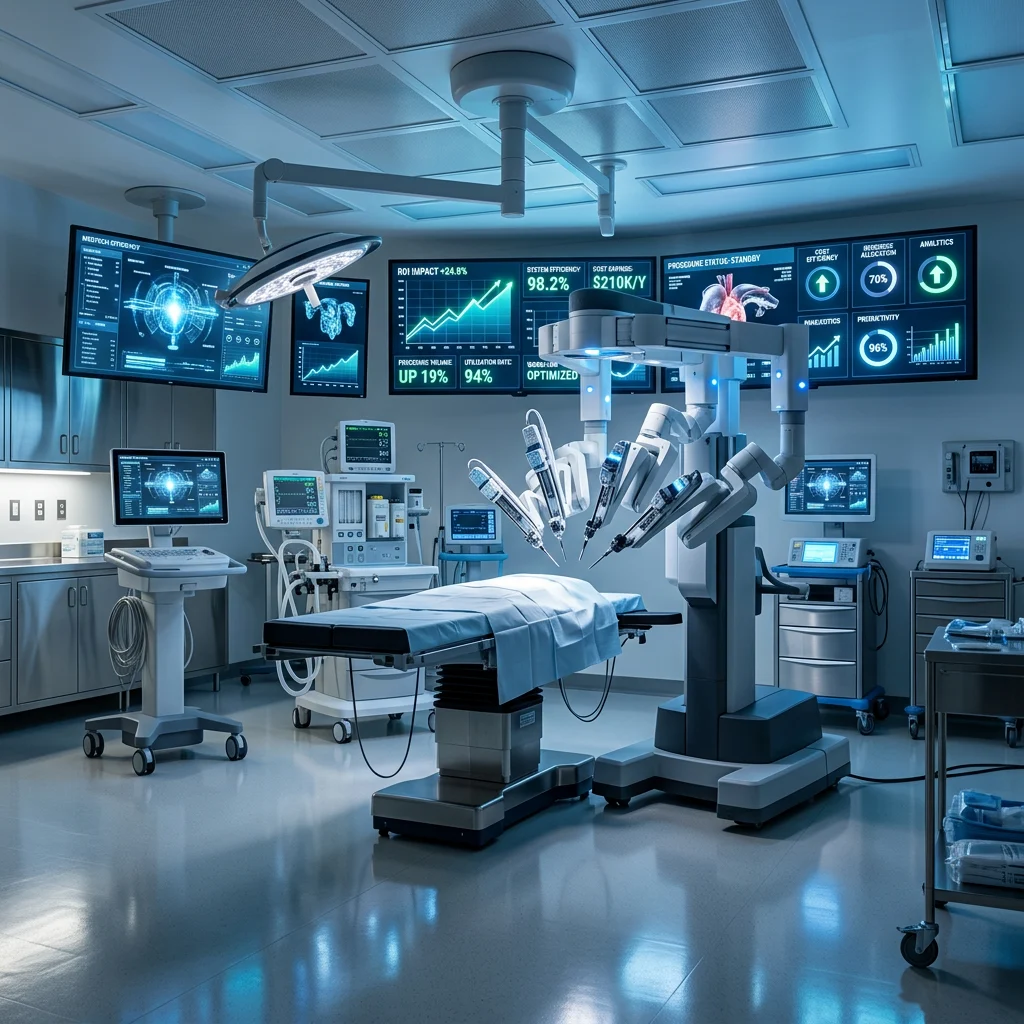 FutureBridge_Surgical robot in operating room showing cost impact and ROI for MedTech healthcare systems